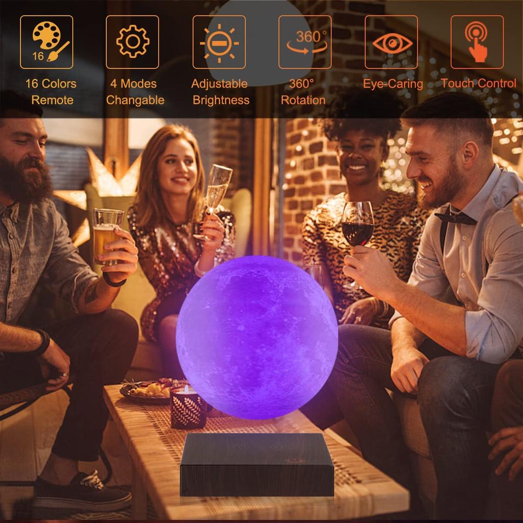 Rotating 3D Moonlight Magnetic Levitation Lunar Night Light Unique Holiday Birthday Gift Room Table Desk 16 Colors LED Moon Levitating Moon Lamp
