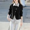 ZANZEA Women Patchwork Casual Turn Down Collar Long Sleeve Pullover Tops Autumn