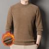 Men's Thick Plush High Neck Sweater - Pure Color Knit for Winter Warmth
