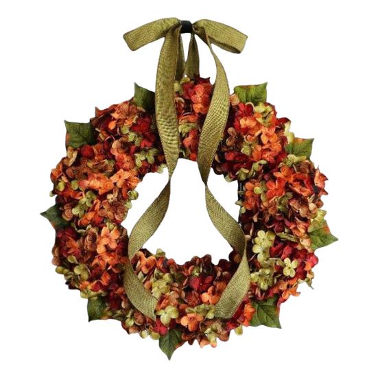 

Artificial Fall Wreath for Front Door Rustic Hydrangea Floral Wreath with Bow for Thanksgiving Harvest Autumn Indoor Outdoor Decor 30cm