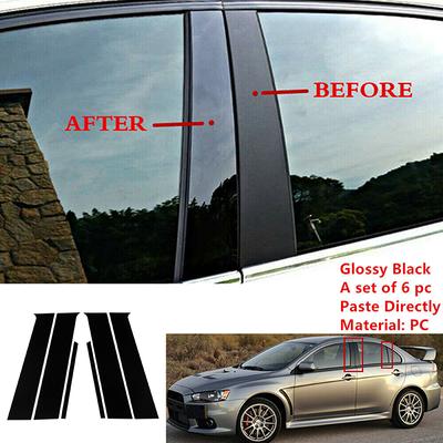 6Pcs Auto Säule Beiträge Tür Fenster Dekoration Trim Panel Aufkleber Abdeckung Aufkleber für Mitsubishi Lancer Limousine 2008-2015 2016 2017