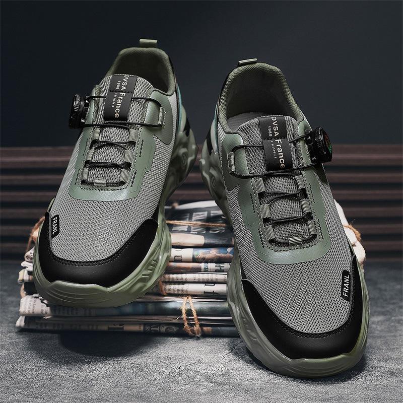 Herrenschuhe Sommer dünnes Mesh atmungsaktiv drehbarer Knopf Sport Laufen Freizeit rutschfeste Mesh-Schuhe Arbeit Papa trendige Schuhe