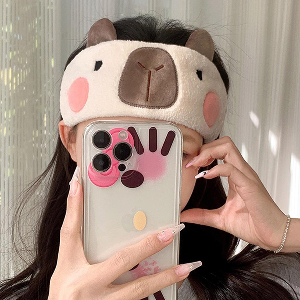 Elastic Women Shower Hairband Face Washing Headband Cute Capybara Plush Face Wash Hairband Home Makeup Headband