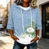 Women's Casual 3/4 Sleeve Hooded Christmas T-Shirt for Holiday Parties and Everyday Wear