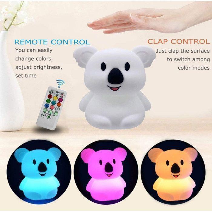 Koala Veilleuse LED enfants - lampe en silicone/lumière baby/lampe de chambre de bébé/lampe de lit - luminosité et couleur réglables