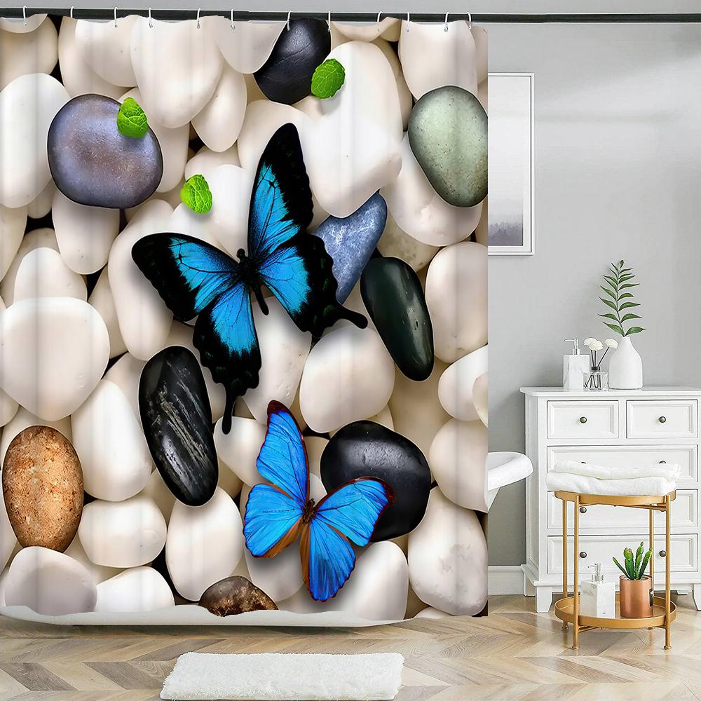 Bathroom shower curtain 3D beautiful butterfly printing polyester waterproof curtain home decoration curtain with hook 180x180cm