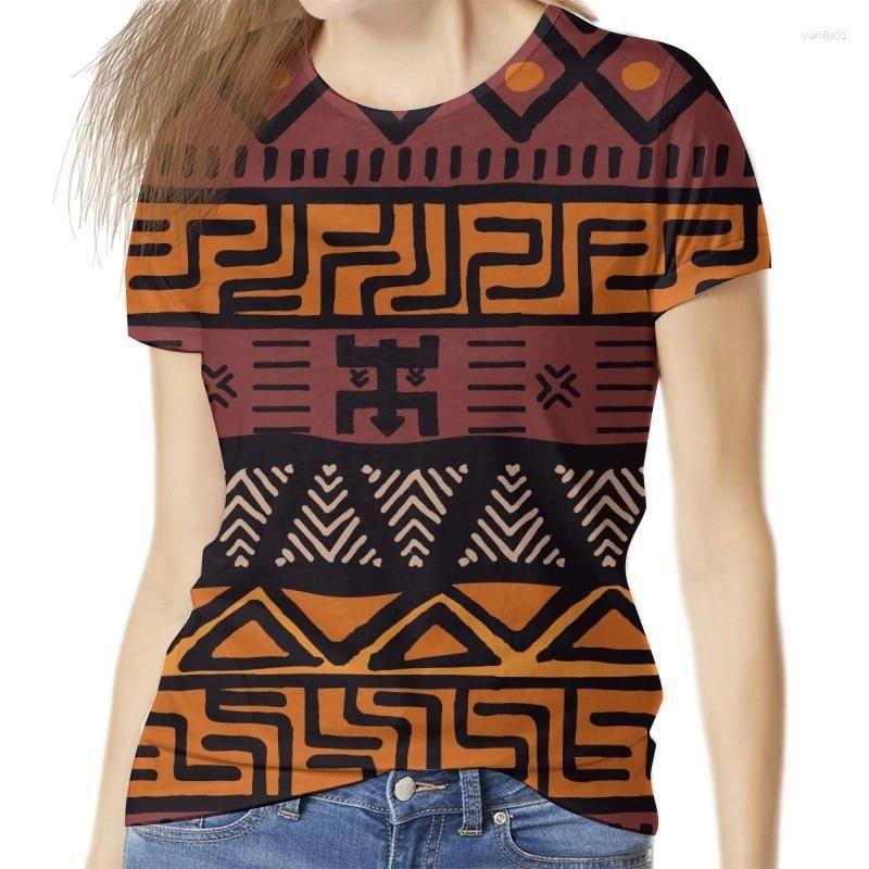 Summer Round Neck 3D Ethnic Geometric  Print Top Fashionable Casual Short Sleeved Women's T-shirts