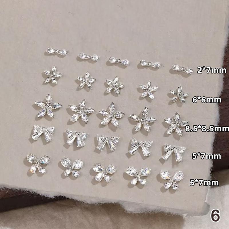 10Pcs DIY Decoration for Nails Craft Shiny Zircon Nail Art Rhinestones Flatback Gemstones Bowknot Flower Charms