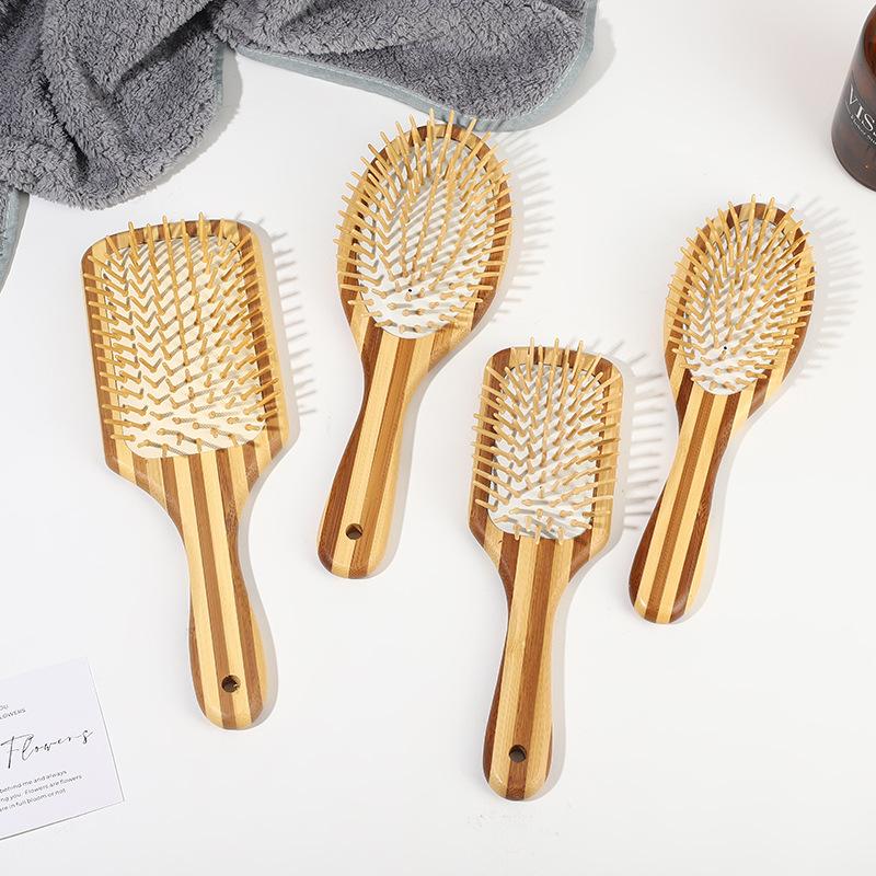 Professional Oval-shaped Natural Bamboo Hairbrush Anti-Static Airbag Scalp Massage Brush with Cushion Pin Paddle Detangling Comb