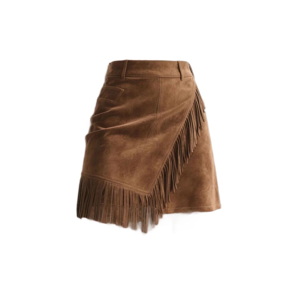 European Style Asymmetrical Fringed Suede Bodycon Mini Skirt - Retro Fashion 2025