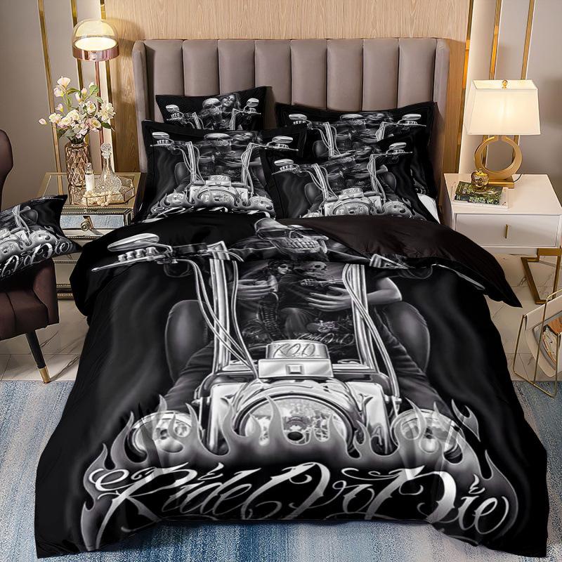 Set de trei piese 3D Textile de casă Lenjerie de pat Schelet Femeie frumoasă Imprimeu Husă de pilotă Cearșaf