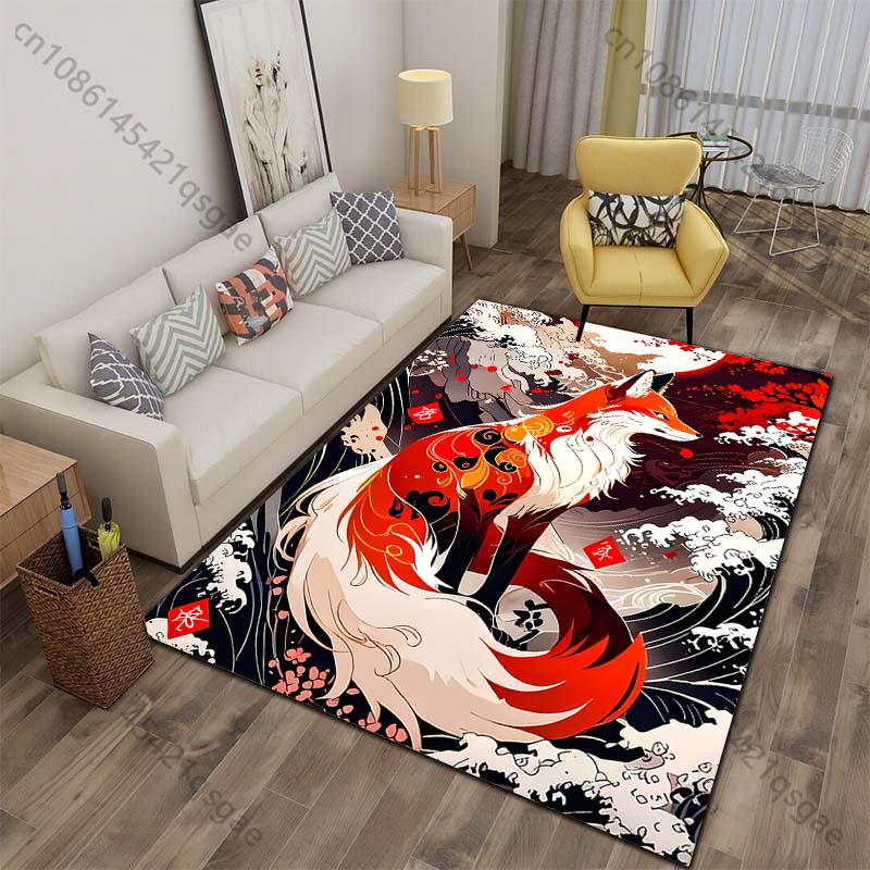 

Multiple sizes Ukiyo-e red fox full moon waves Print Carpet for Living Room Bedroom Sofa Home Decor Non-slip Mat Luxury Gift 40x60cm