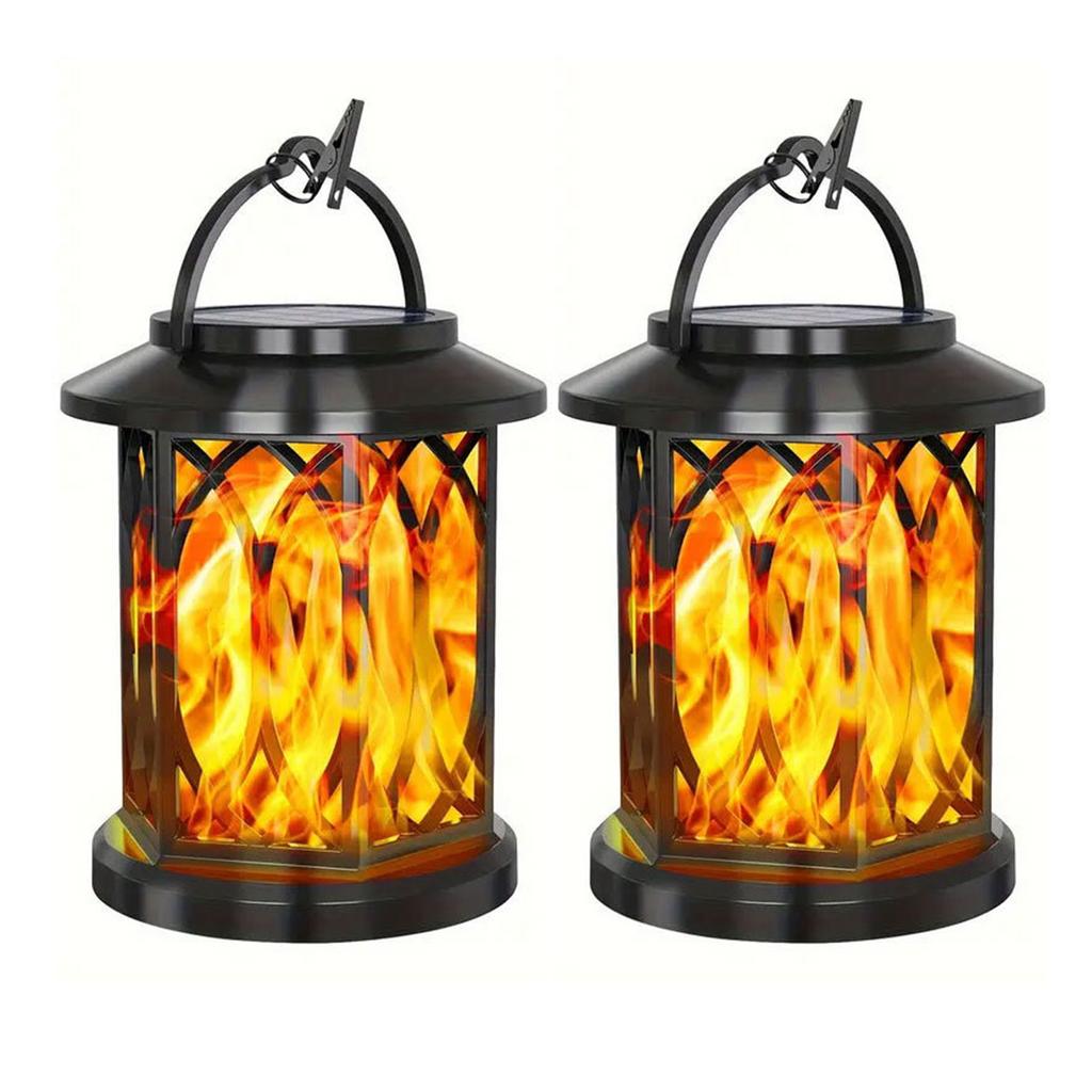2 Pack Solar Hanging Lights, Outdoor Solar Lantern with Flickering Flame Effect, Monocrystalline Solar Panel, IP65