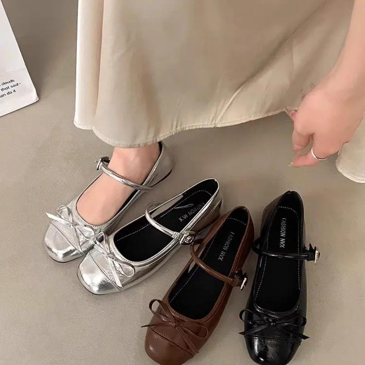 Fashion Women's Shoes 2024 Fashion Buckle Women Flats Spring Square Toe Shallow Solid Solft Sole Casual Comfortable Office Ladies Shoes