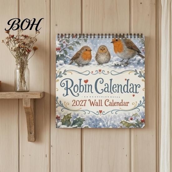 Gift for New Year 2027 Bird Wall Calendar, 12-Month Monthly Planner Home Office Kitchen, Festival Event Traditional Atmosphere Calendar with