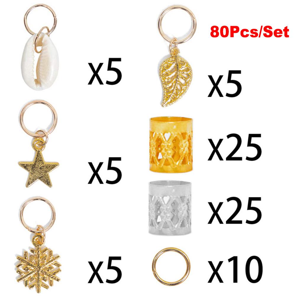 Dreadlocks Beads Metal Cuffs Hair Braiding Rings Pendant 80PCS Set Braiding Clips Hair Decorations for Party Wedding Prom   Accessories Gold Silve