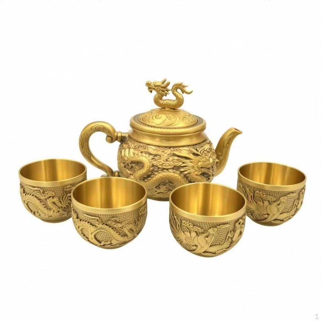 Brass Teapot Ornate with Dragon Lid Embossed Tea Maker for Collectors, Home Decor