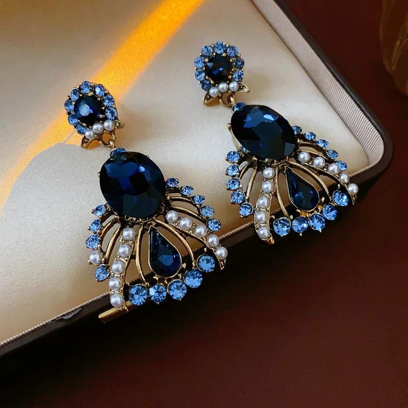 Cercei Acvamarin Vintage pentru Femei Oval 2025 Nouă Modă Cercel Drop cu Perlă High-end Strălucitor Lux Designer Zircon