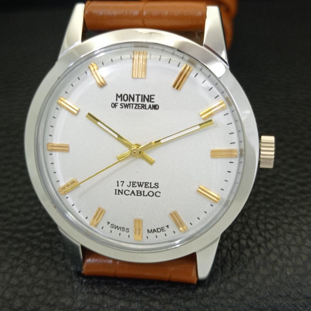 OROLOGIO DA UOMO VINTAGE MONTINE CARICA MANUALE SVIZZERO QUADRANTE BIANCO a441556-5