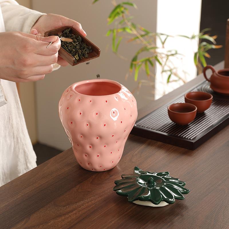 Cute Strawberry Ceramic Storage Jar Set - Multi-Size Pink & Red Canisters for Kitchen Storage, Tea, Snacks, Home Decor Gift