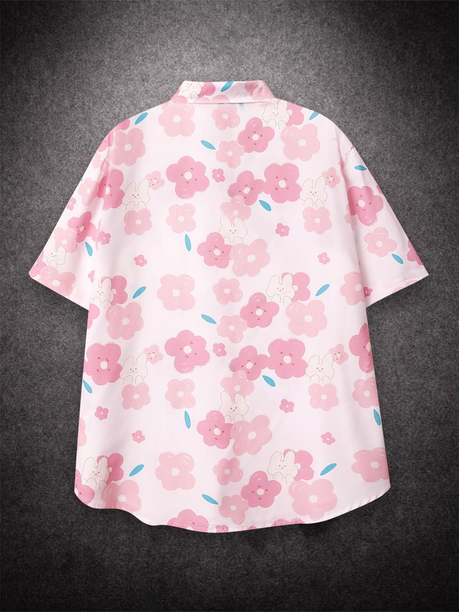 Свободная свободная рубашка с коротким рукавом и мультяшным принтом Гавайи — фото 2