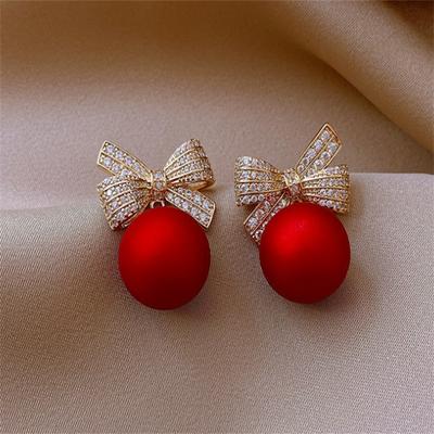 Boucles d'oreilles à la mode en forme de nœud rond serties de diamants pour les boucles d'oreilles mode femme de Noël