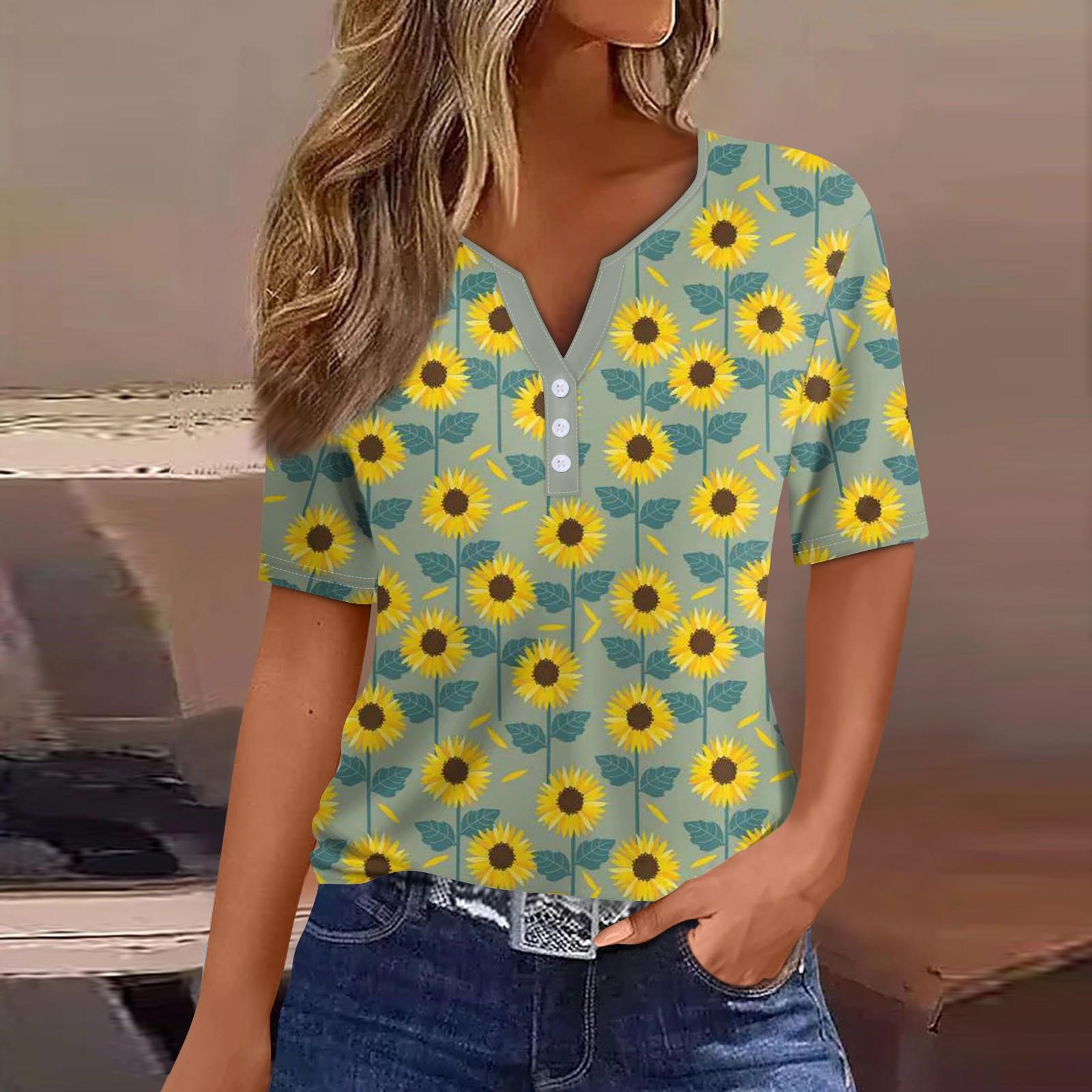 Жен. Футболка Футболка С принтом Пуговицы С короткими рукавами Повседневные Выходные Мода — фото 11