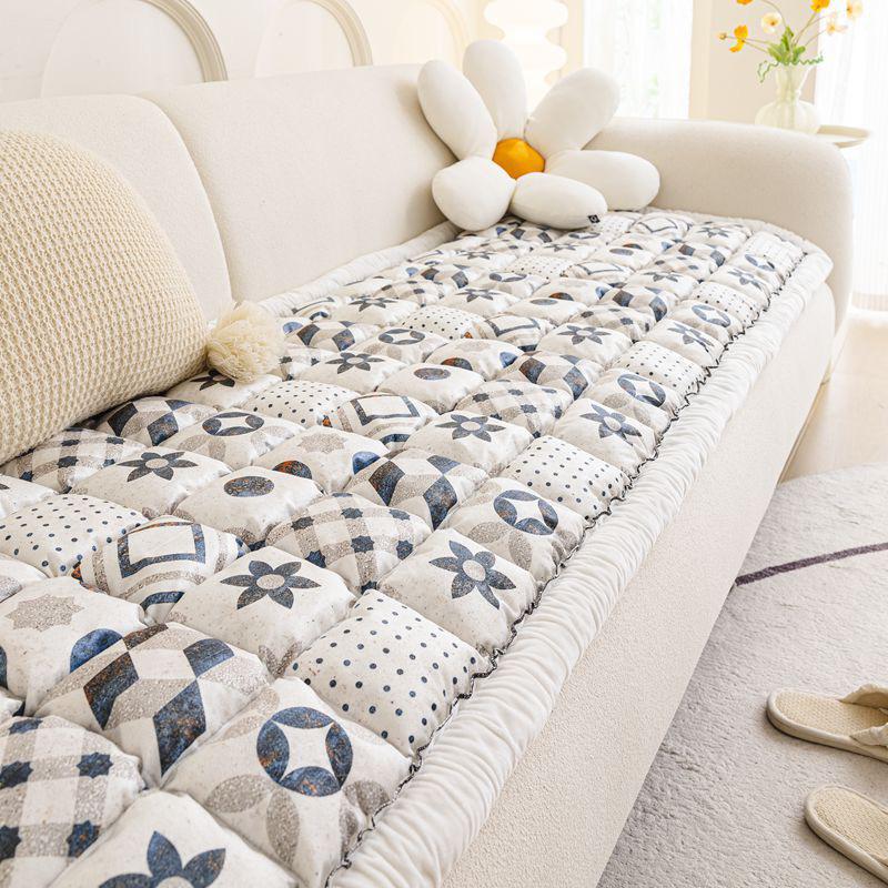 Thickened All-Cotton Four Seasons Non-Slip Sofa Cushion with High-End One-Piece Cover
