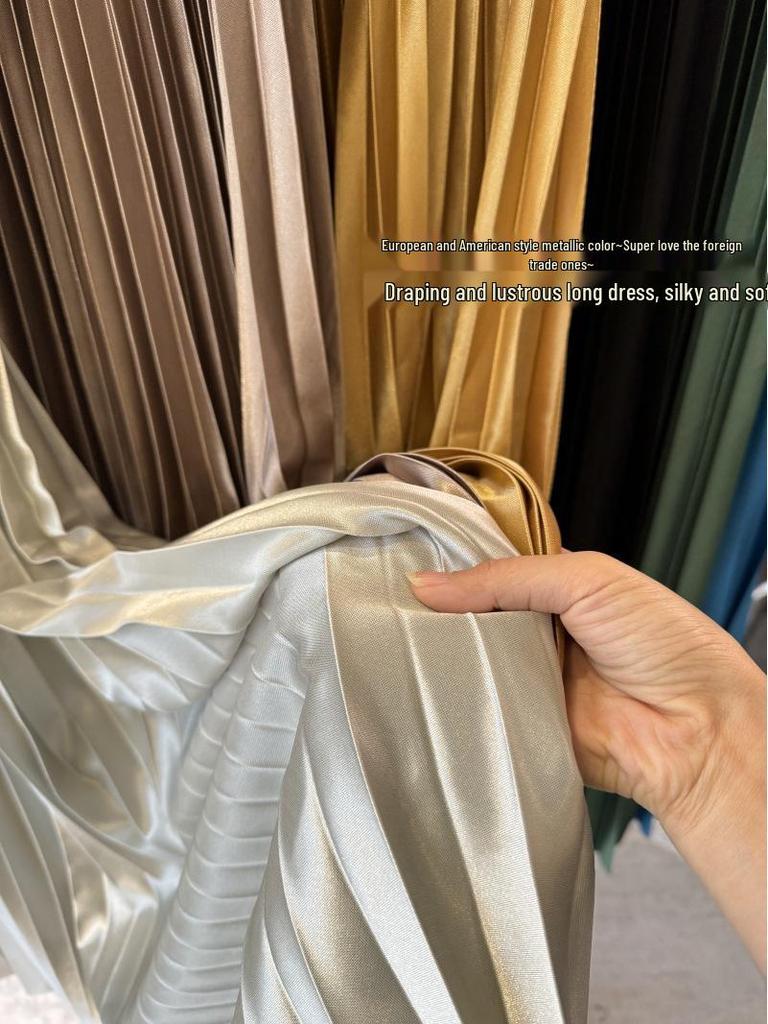 European & American Women's Metallic Pleated Midi Skirt - Spring/Summer Collection