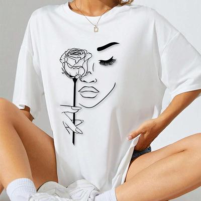 Fashion Women Finger Rose Print T Shirt Funny Casual O-neck Short Sleeves T-shirt Summer Female Tee Shirt