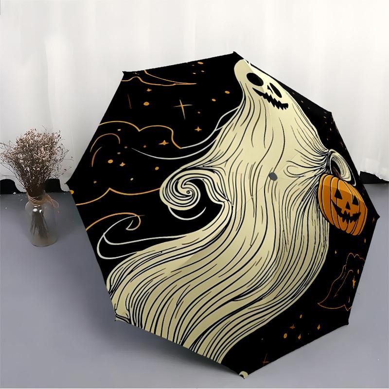1pc Ghost Pumpkin Automatic Open/Close Umbrella Compact Folding Umbrella, All-Season Portable Umbrella for Women/Men050