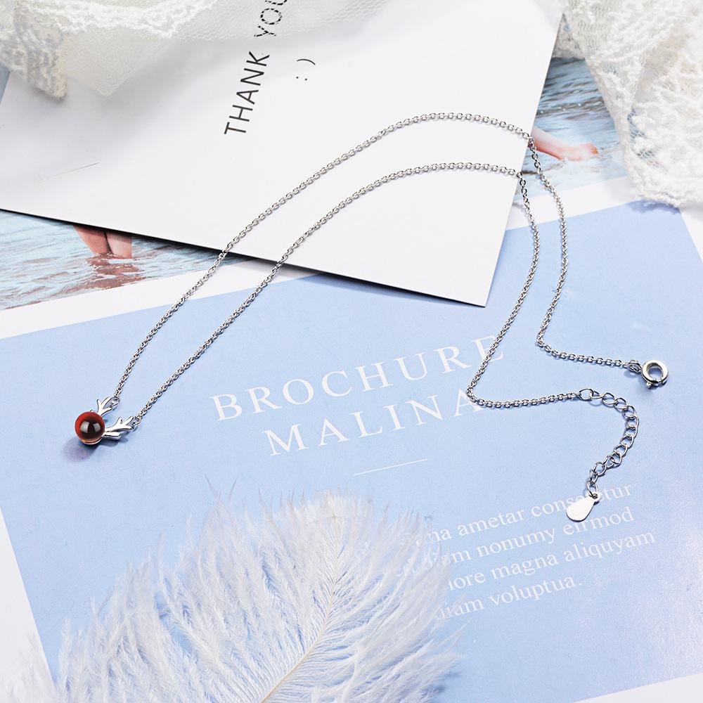 Red Garnet Antler Necklace - Korean Style Simple Clavicle Chain for Women