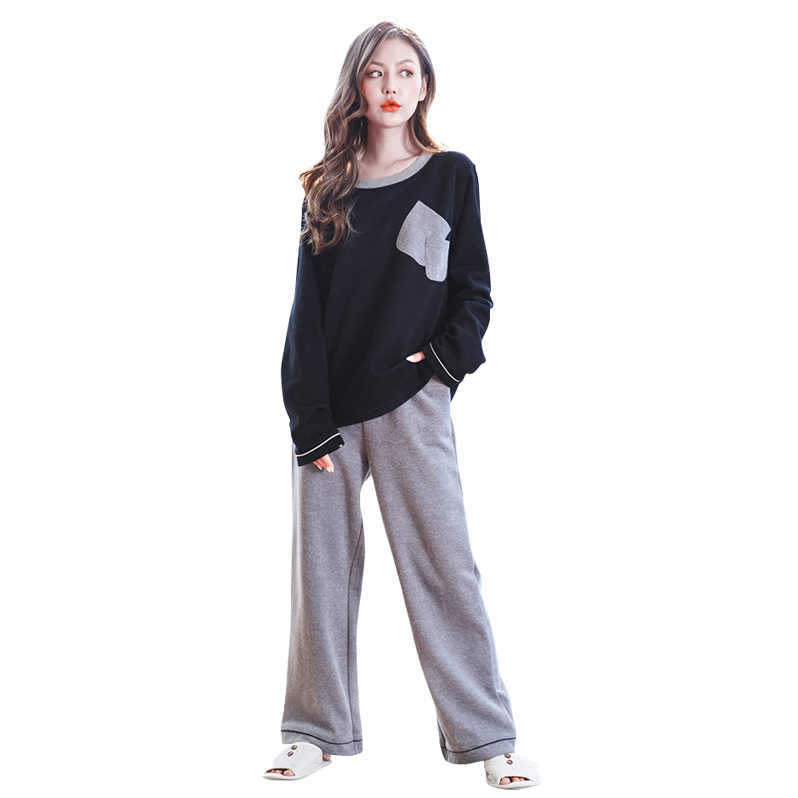 

Mskikefly Loungewear Set with Top and Perfect for and Long Comfortable Loose Comfortable for Sports and Comfortable Cotton Sleepwear Black Women s