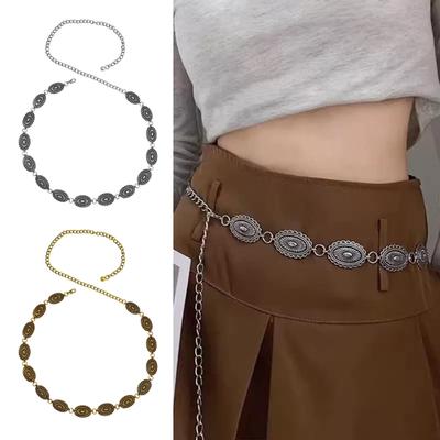 Women Waist Chain Bohemia Style Adjustable Denim Belt Alloy Polished Edge Waist Strap Jewelry Accessories