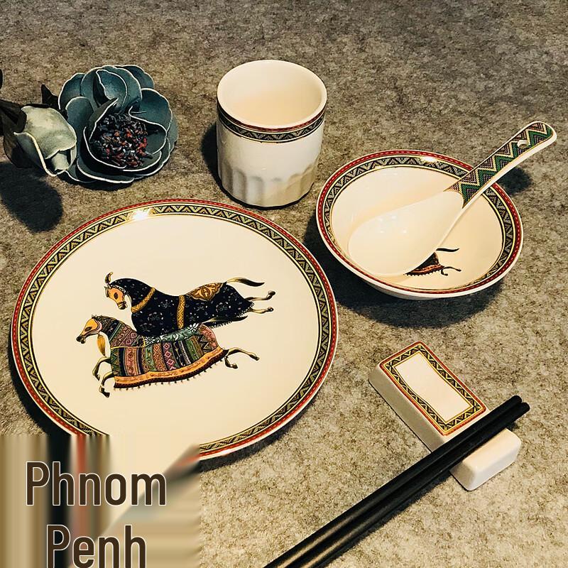 ZHEBU AMS01 Европейский обеденный сервиз из костяного фарфора с золотой отделкой