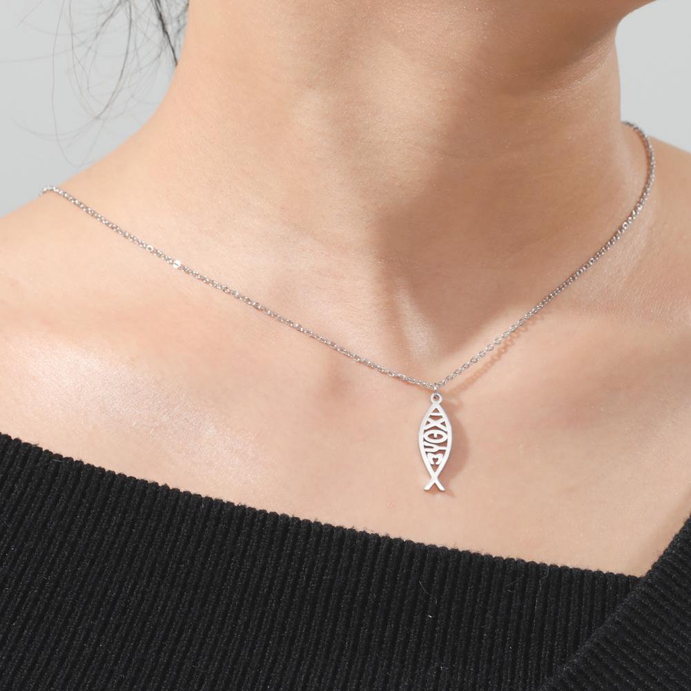 Colliers pendentifs poisson de Jésus Jeshayuan pour femmes hommes Collier IXOYE Charme poisson Ichthys Christ Jésus Fils de Dieu Sauveur Collier