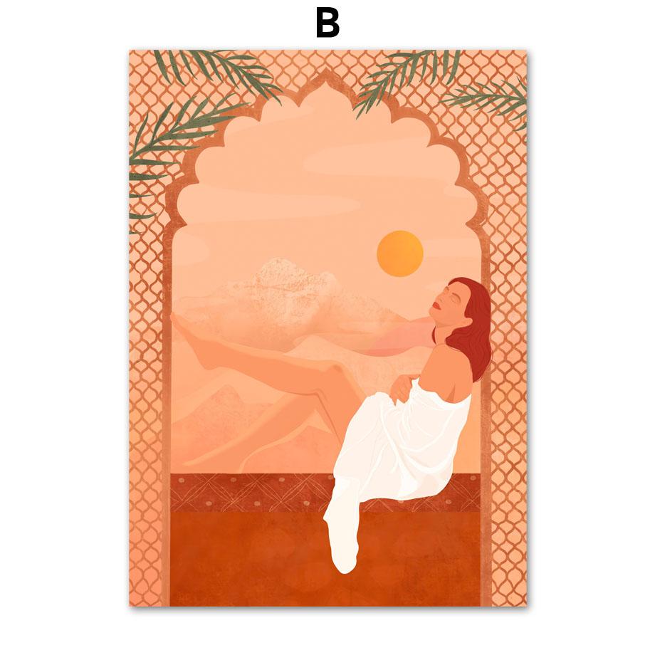 Woman Sunbathing Summer Peaceful Yoga Flower Nordic Posters And Prints Wall Art Canvas Painting Decor Pictures For Living Room