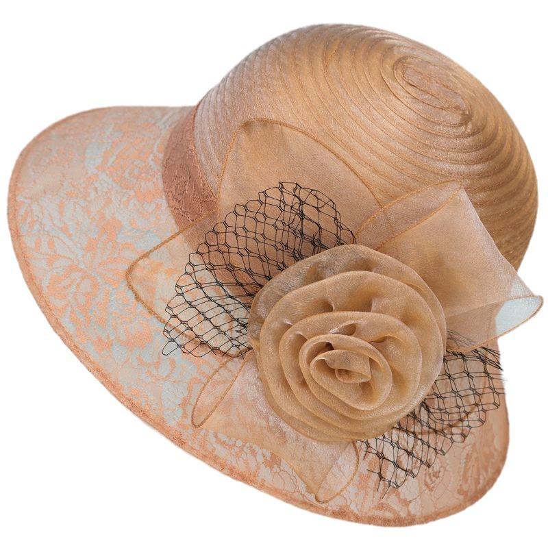 Wide Brim Sun Hat - Sun Hats for Women with Breathable Lace Mesh Dome, Anti-UV Protection, and Charming Flower Accents for Beach, Outdoor