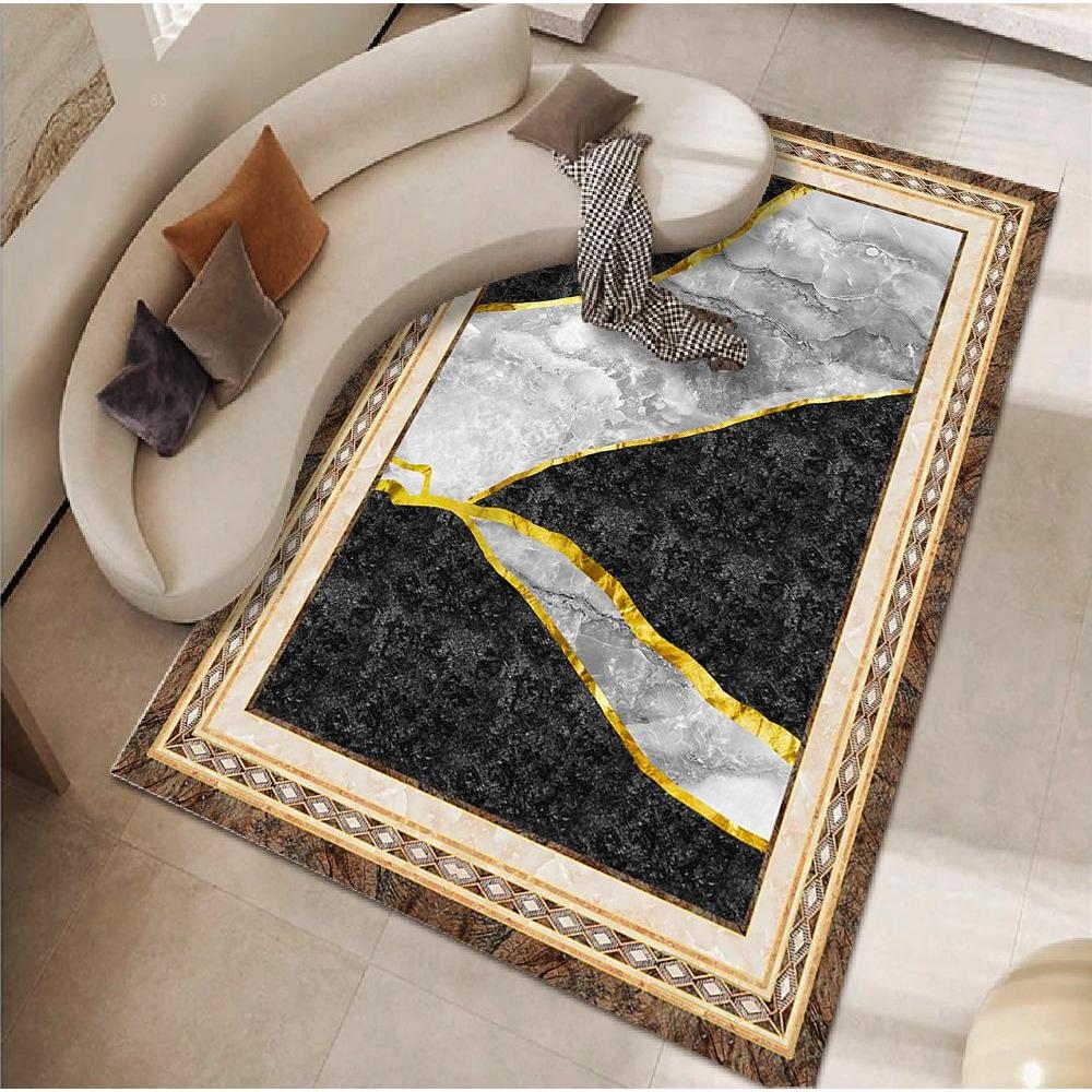 Luxus Stil Schwarz Gold Teppich Große Fläche Wohnzimmer Dekoration Schlafzimmer für Teppiche Rutschfest Anpassbar Ankleidezimmer Weiche Bodenmatte