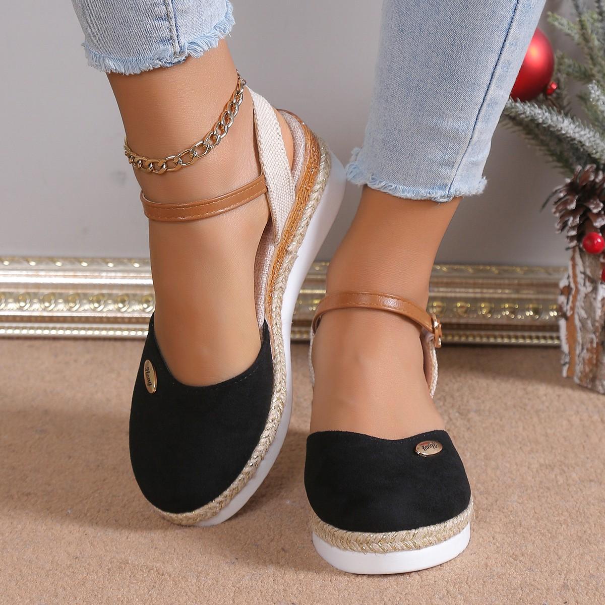 

Летние женские сандалии, однотонная женская обувь, лидер продаж, нескользящие женские сандалии на танкетке с закругленной головкой, Zapatos Para Mujeres 43