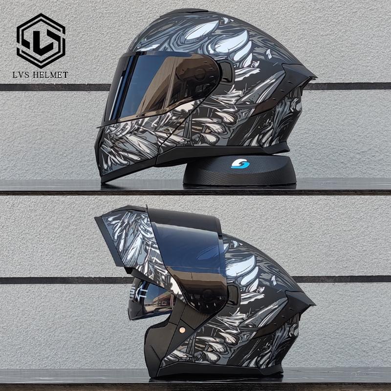 LVS Latest Motorcycle Helmet Dual Lens Modular Flip Helmet Suitable for Both Men and Women, Road Travel Full Helmet DOT 909