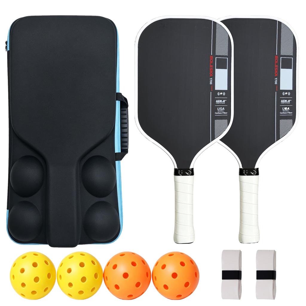 Pickleball Paddle T700 Carbon Fiber Set with Hard Includes 4 High Lightweight 2-Piece Case, Balls, Rebound,