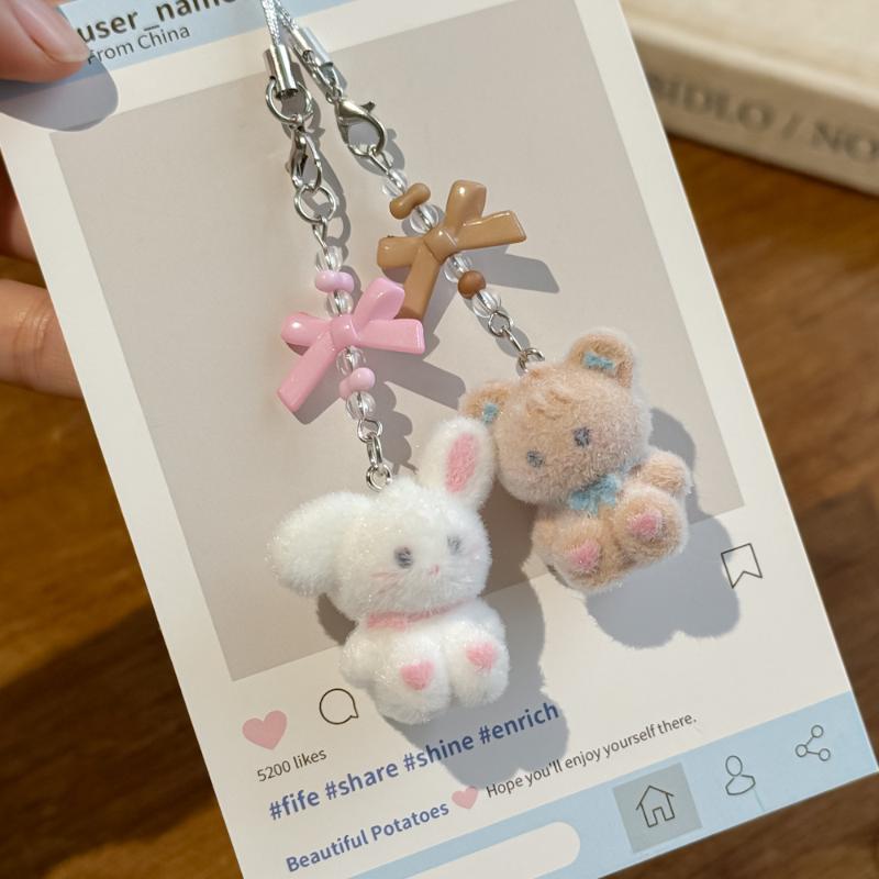 Flockad Tecknad Nyckelring Sött Djurhänge Väskdekoration Nyckelring Telefonkedja Snodd