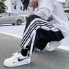 Men's Winter Fleece-Lined Wide-Leg Side Button Straight-Leg Sweatpants