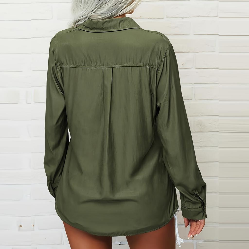 Long Sleeve Linen Shirts For Women Button Down Loose Color Blouse Lightweight Casual Lapel Tunic Tops