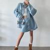 New ArrivAls Open Run A Line Light Blue Denim Shorts Overfit Work Shirt Set