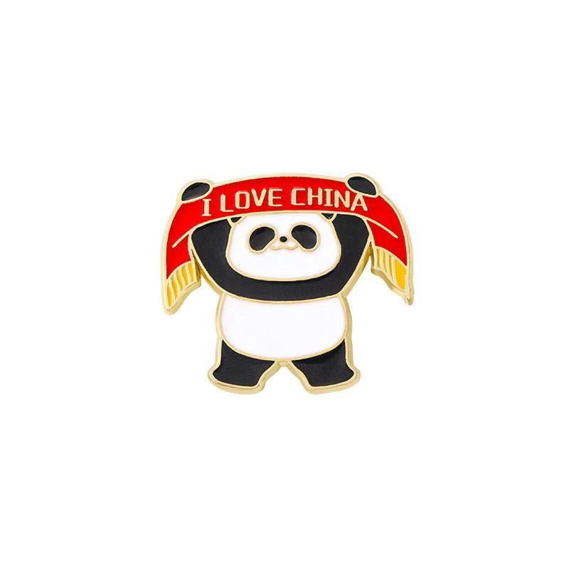 National Day Enamel Oil Dropped Alloy Panda Brooch Patriotic Theme Badge for Student Bags Pencil Case Clothing Decoration