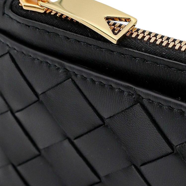 Bottega Veneta Solid Color Design Zipper Wallet Women wallet Black 608784VCPP38425