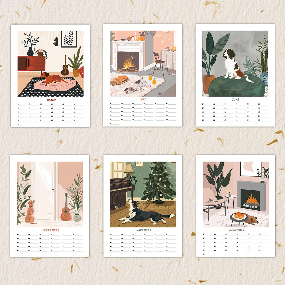 1pc 2026 Wall Calendar,Cartoon Dog Sketch Series,12 Beautiful Designs,Monthly Plans,Perfect Gift for Birthday,Christmas,New Year
