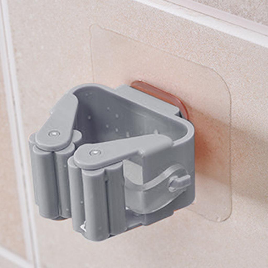 3pcs Wall Mounted Mop Holder Strong Adhesion Plastic Mop Broom Holder for Garage Tool Room Gray